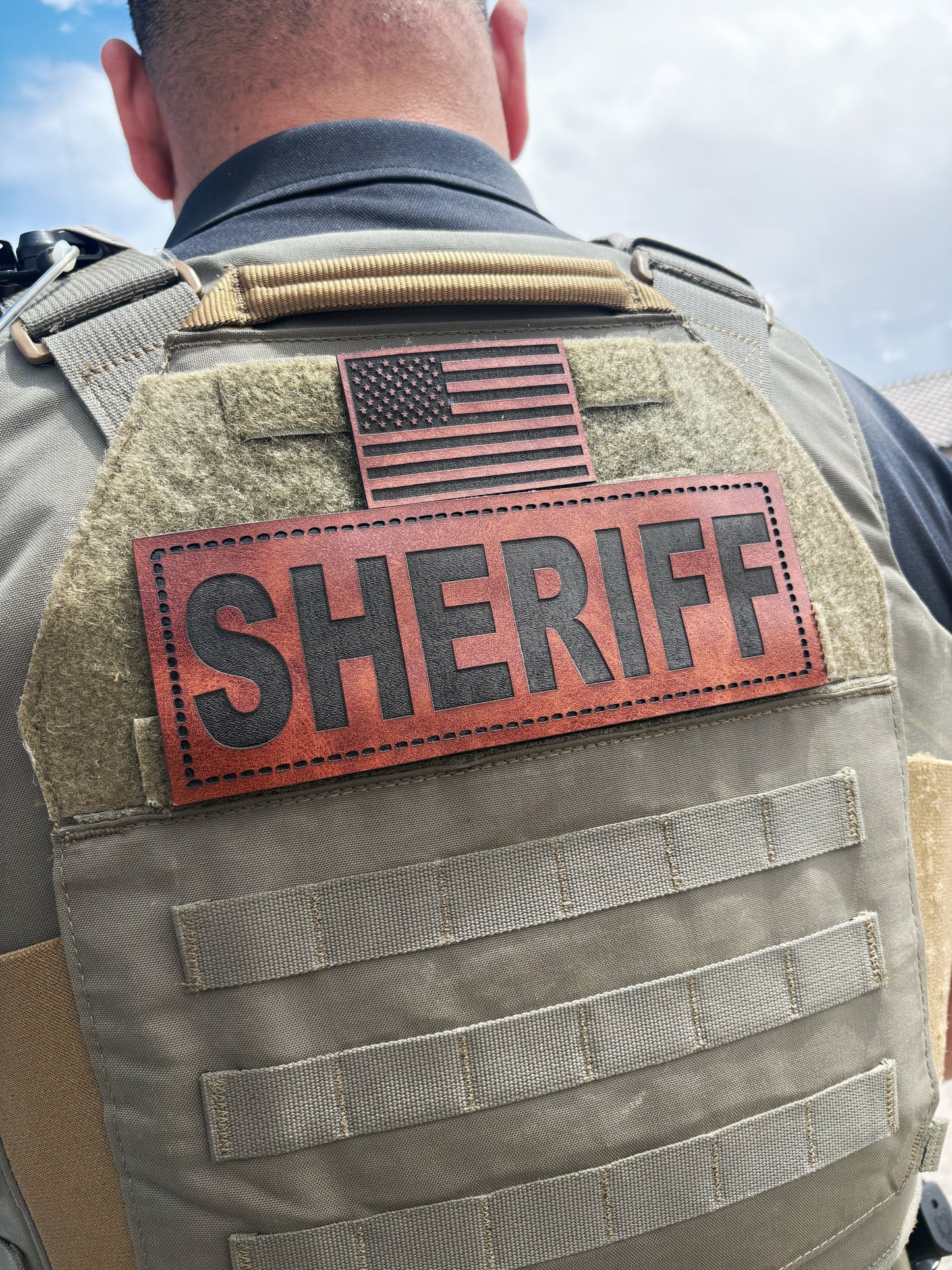 Laser Leatherette “SHERIFF” Hook&Loop Back Patch – Heavy-Duty Tactical Vest Identifier