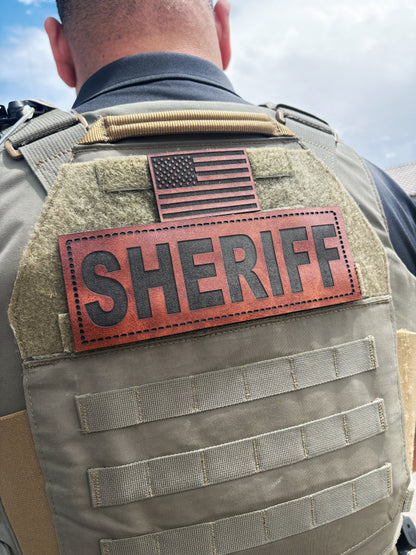 Laser Leatherette “SHERIFF” Hook&Loop Back Patch – Heavy-Duty Tactical Vest Identifier